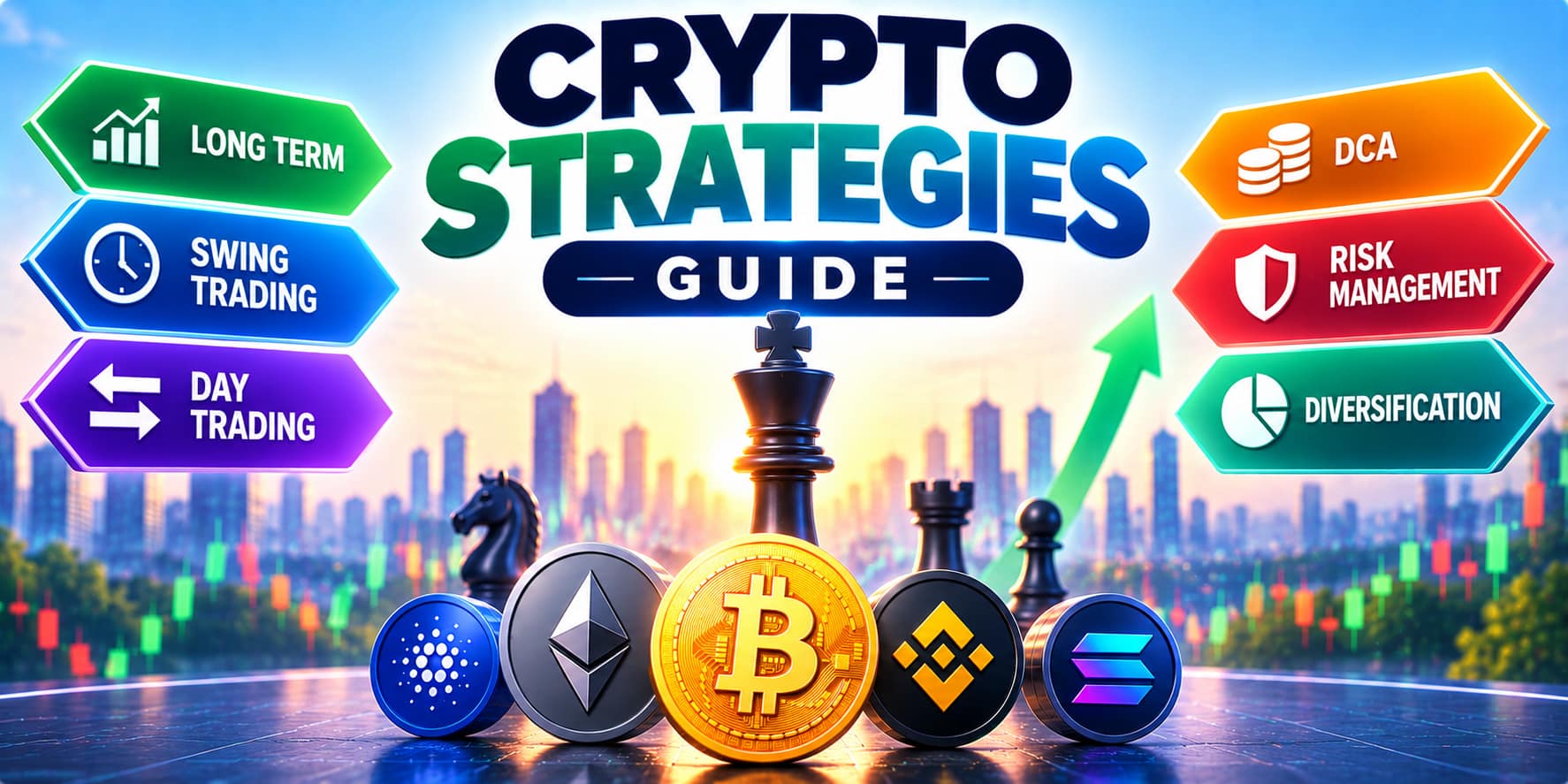 Cryptocurrency trading strategies shown with price charts