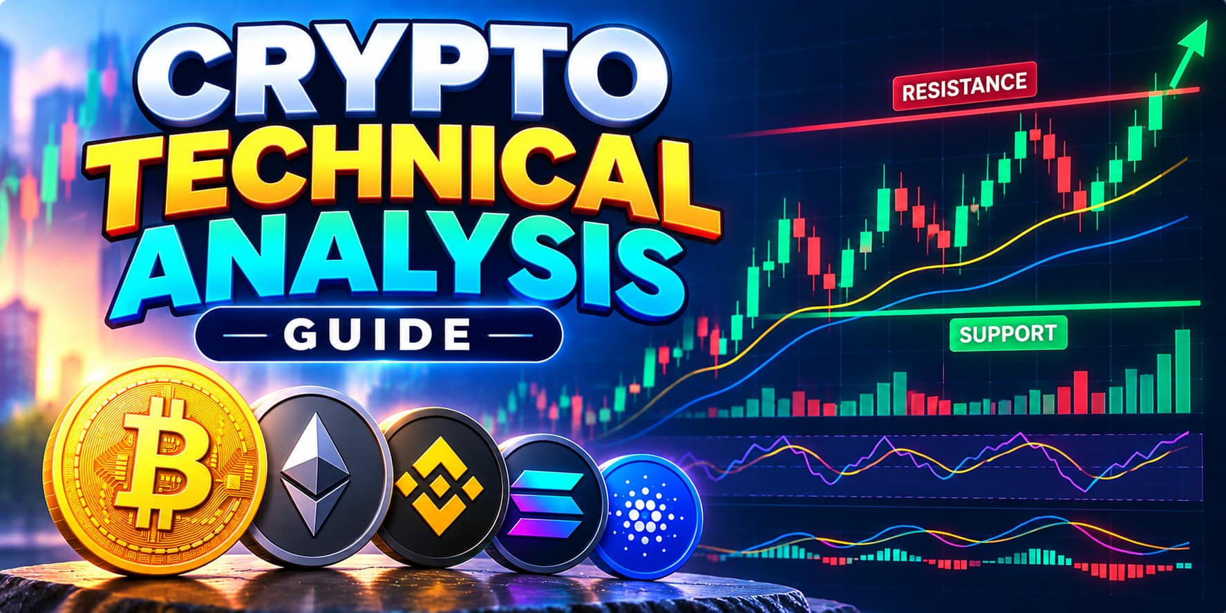 Cryptocurrency trading chart with technical analysis indicators