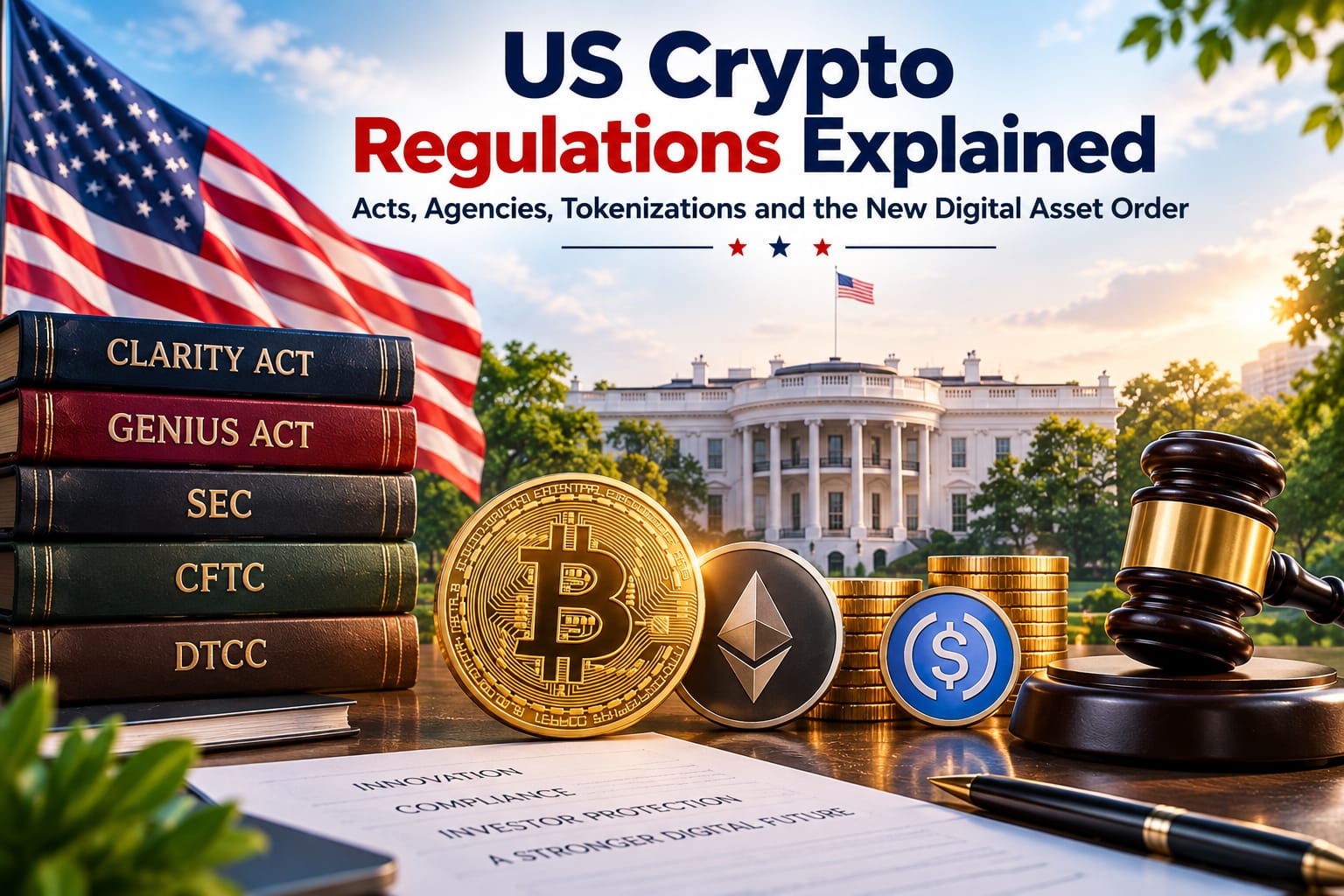 US Crypto Regulations Explained with the SEC, CFTC, major crypto acts, tokenization and digital asset policies