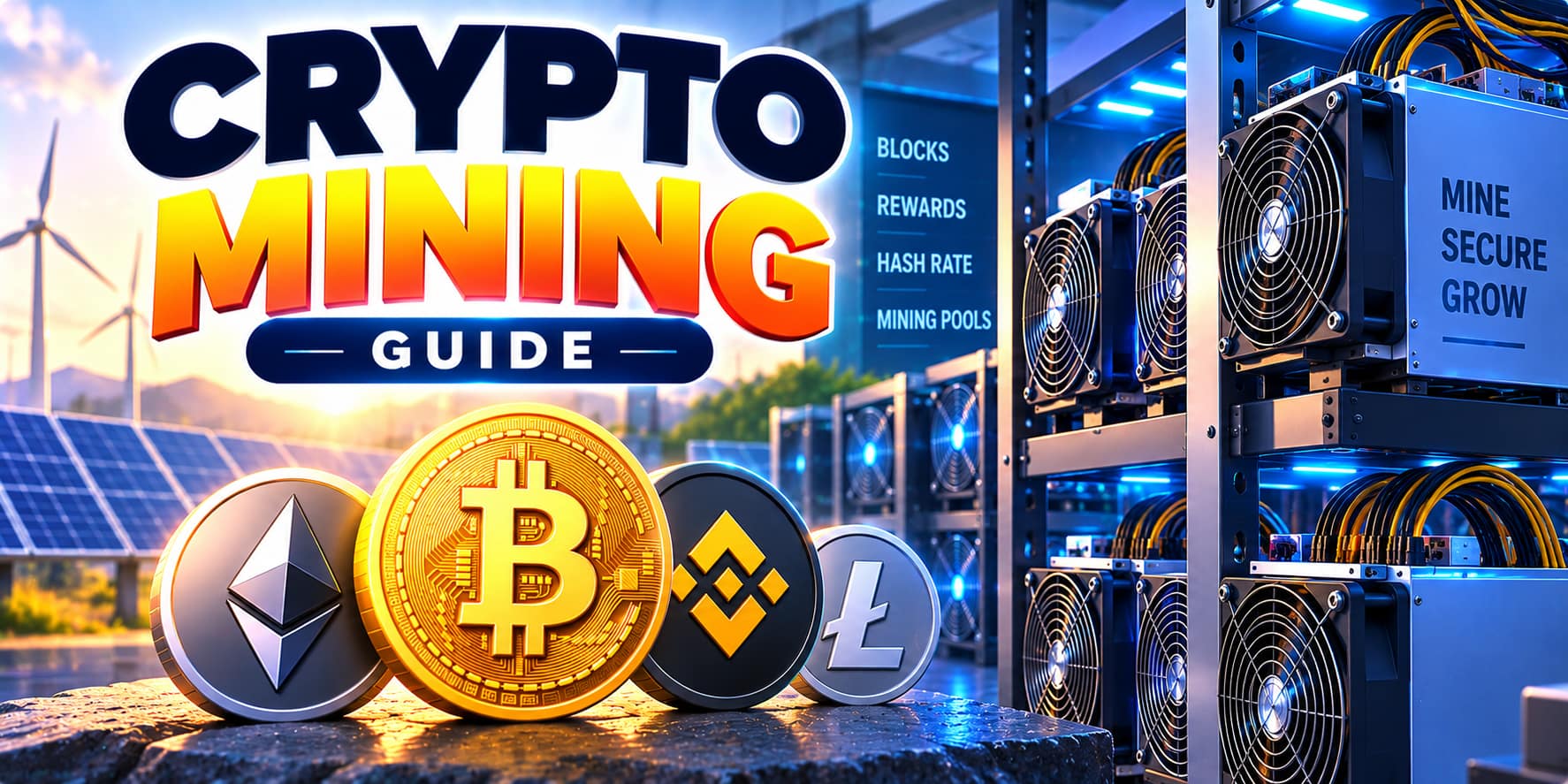 Cryptocurrency mining technology and digital network concept