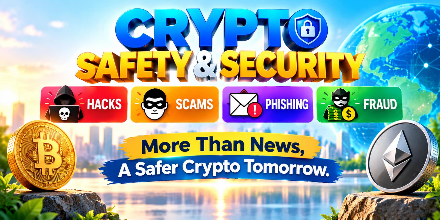 Crypto Safety & Security covering hacks, scams, phishing and fraud
