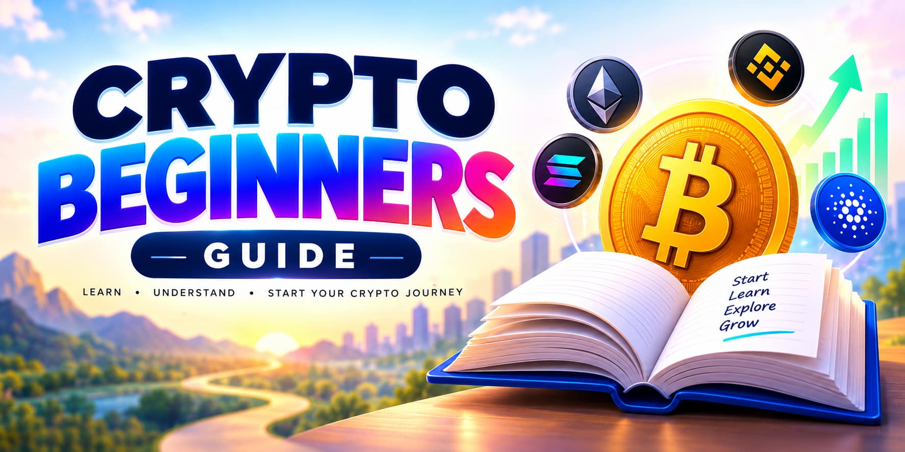 Colorful cryptocurrency guide for beginners