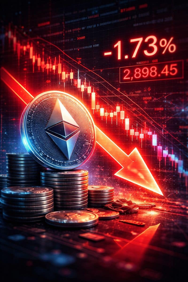 ethereum price falling with red downward arrow and chart