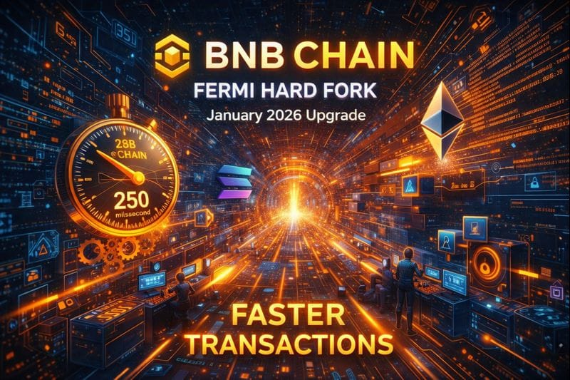 BNB Chain upgrade with fast blockchain network and speed boost visuals