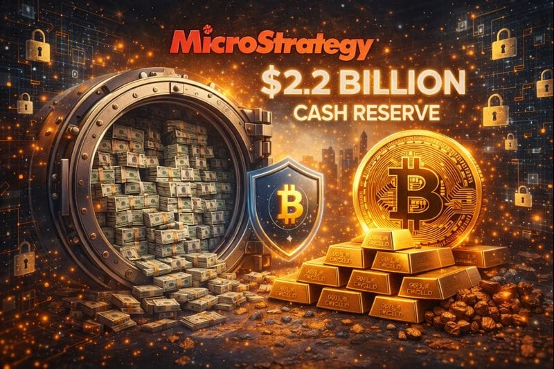 Vault full of cash with Bitcoin symbol showing Micro Strategy’s $2.2 billion reserve