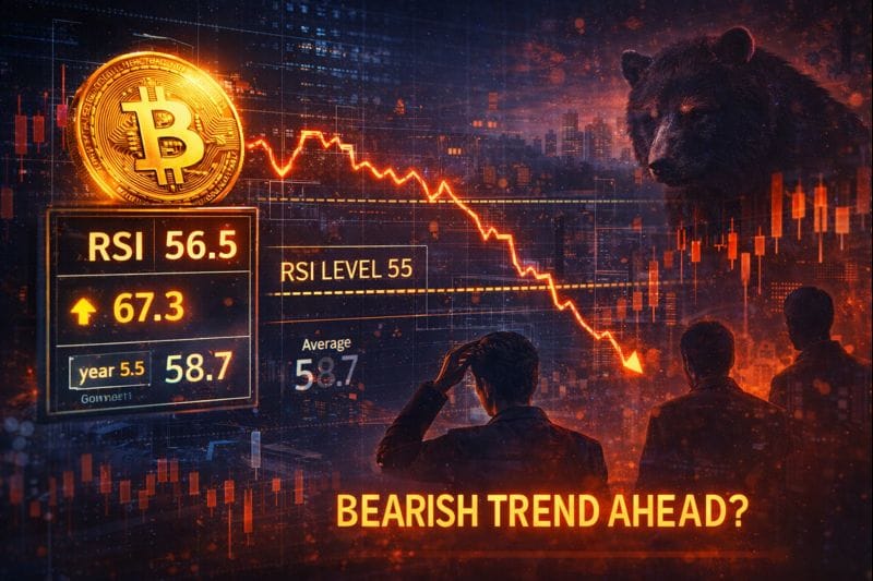 Bitcoin RSI shows bearish trend warning with price chart turning downward