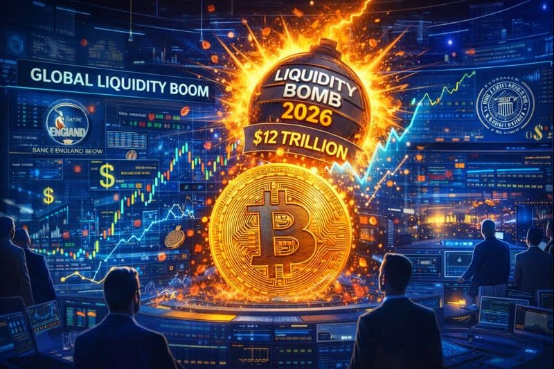 Futuristic digital Bitcoin vault surrounded by glowing liquidity streams symbolizing massive capital inflow into the crypto market.