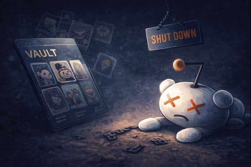 “Digital NFT wallet shutting down illustration representing Reddit ending its NFT services and Vault wallet support”