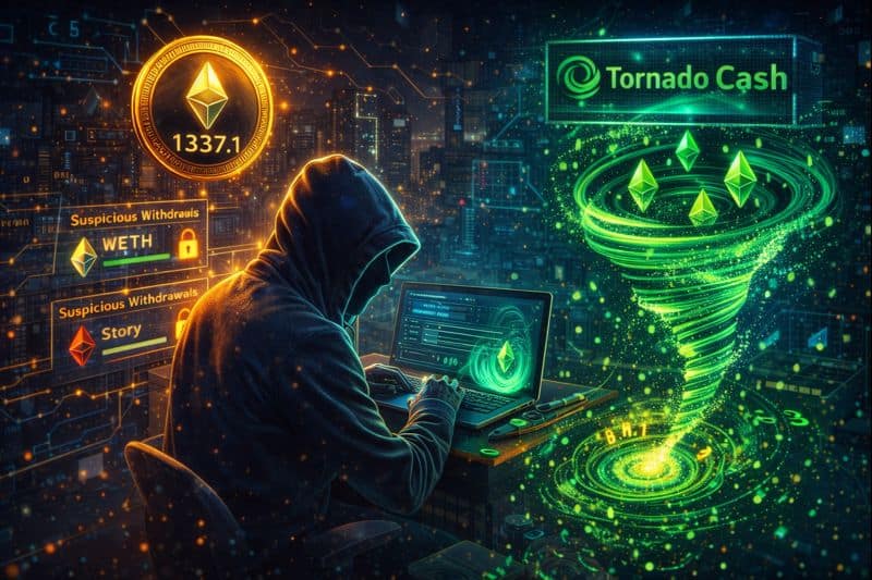 Hacker transferring Ethereum to Tornado Cash for anonymity