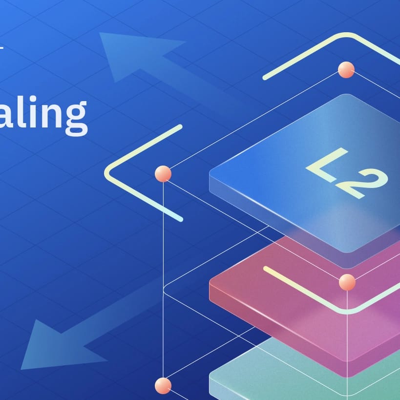 Layer 2 blockchain illustration showing rollups, scaling solutions, and faster low-cost transaction networks